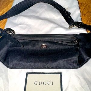 Vintage Gucci mini fanny purse, all black with silver hardware
